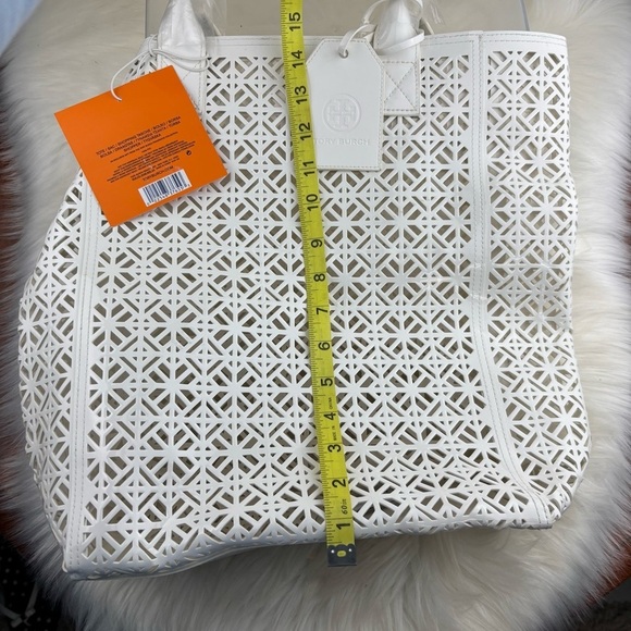 NWT TORY BURCH WHITE CUT-OUT PATENT TOTE SHOULDER BAG - Picture 7 of 9